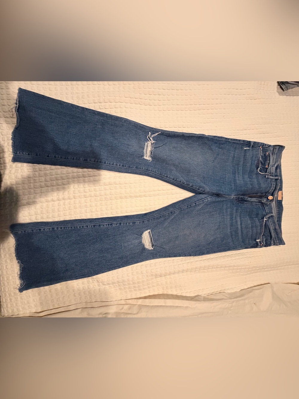 Mother The Weekender Fray Frayed Wide Leg Jeans Blue Waist 32